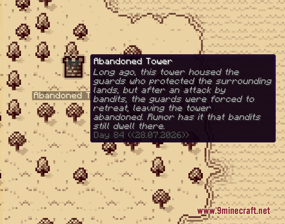 Inkwell Cartography Mod interface showing an abandoned tower with a detailed lore description