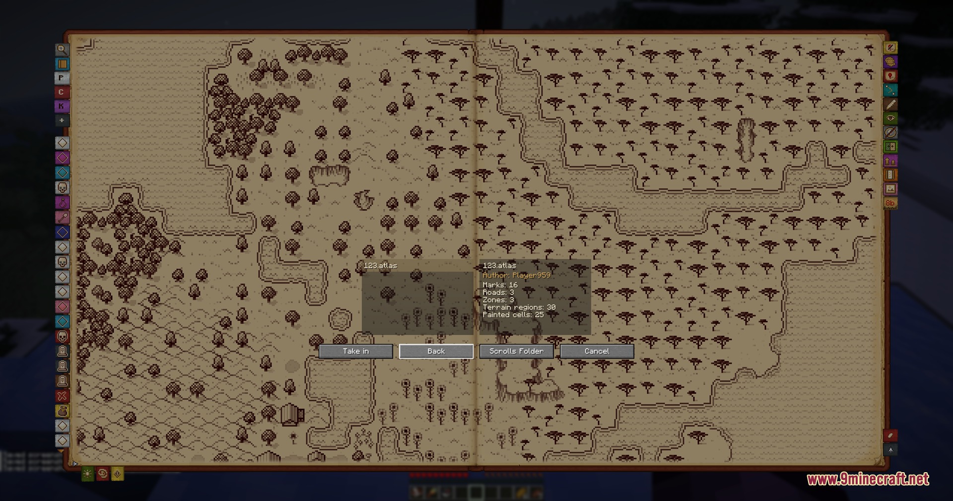 Inkwell Cartography Mod features a detailed hand drawn atlas with various terrain markers