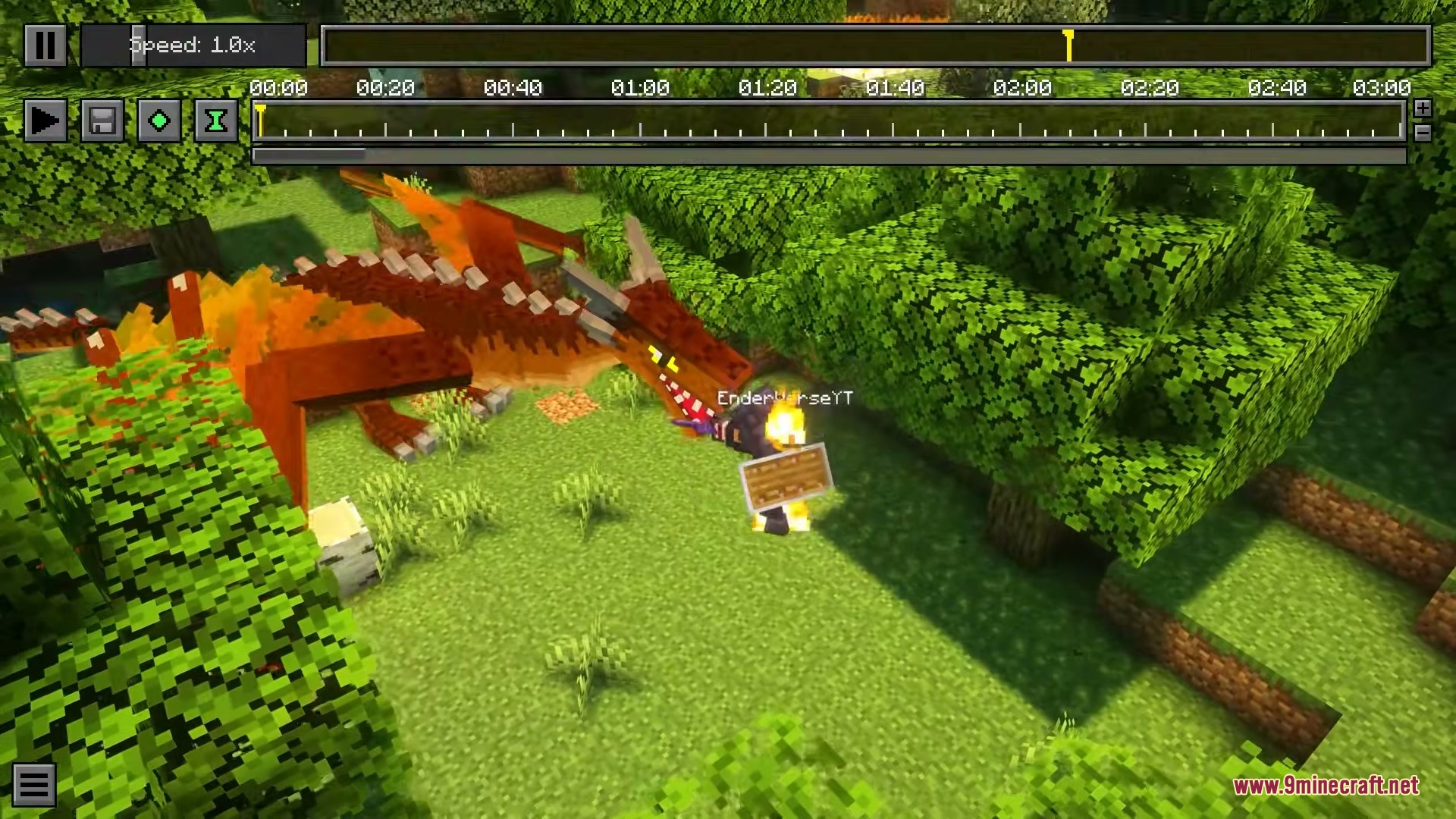 Using the Instant Replay Mod interface to review a battle with a dragon