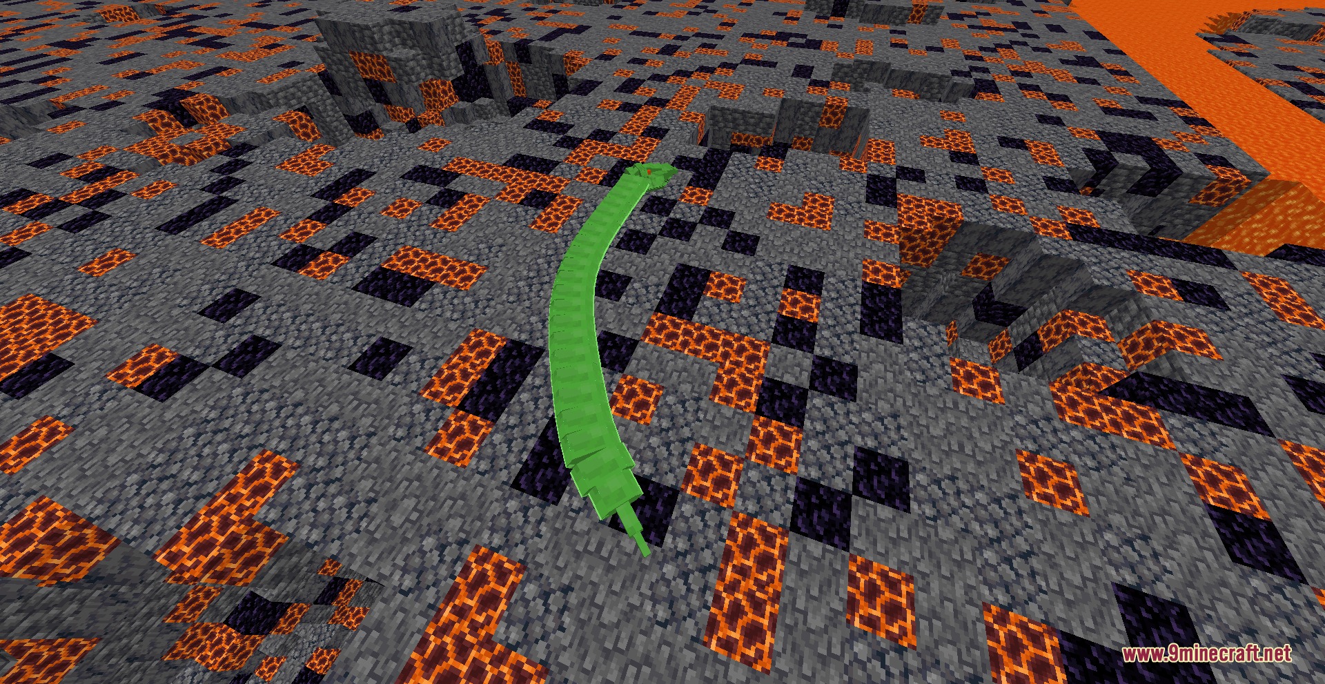 Instinct Born Power Mod Screenshot 3 A small green wyrm crawling on a floor of cobblestone and magma blocks
