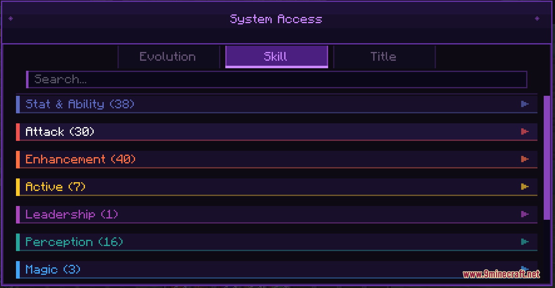 Instinct Born Power Mod Screenshot 4 The Instinct Born Power Mod skill menu showing various categories for character progression