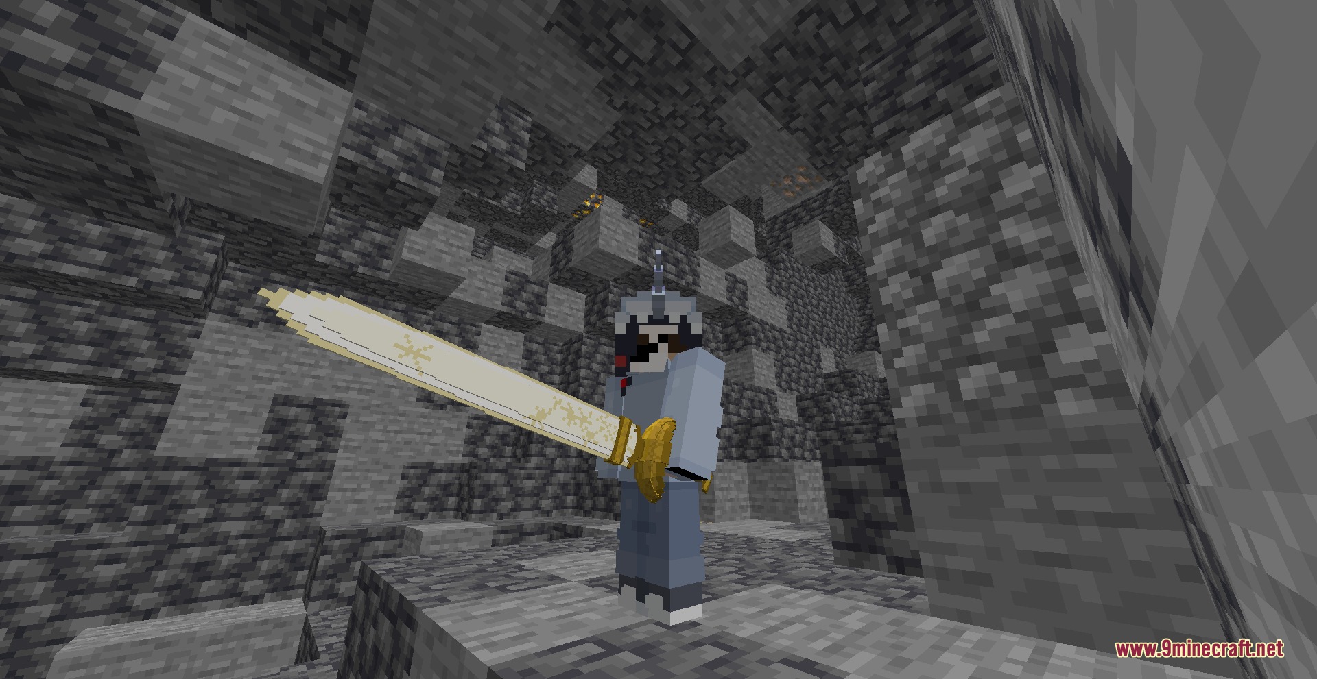 Instinct Born Power Mod Screenshot 7 Player wielding a legendary sword from the Instinct Born Power Mod in a cave