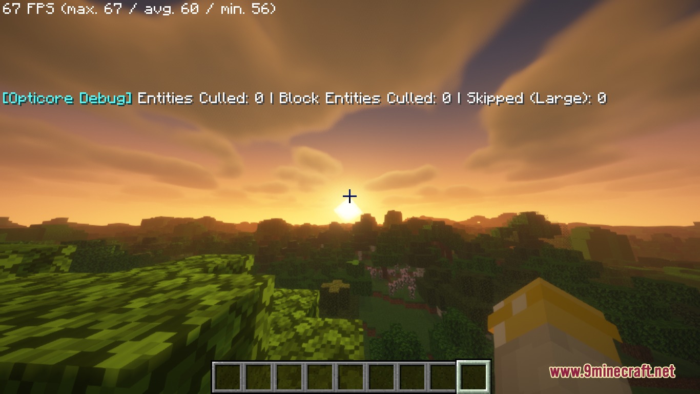 Integrated Shard Logic Mod Screenshot 2 Scenic sunset view with debug information showing stable frame rate performance