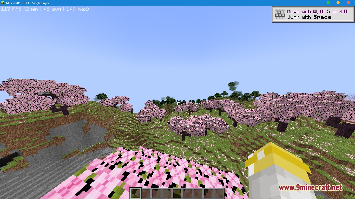 Integrated Shard Logic Mod Screenshot 4 High frame rates achieved while exploring a scenic cherry blossom forest biome