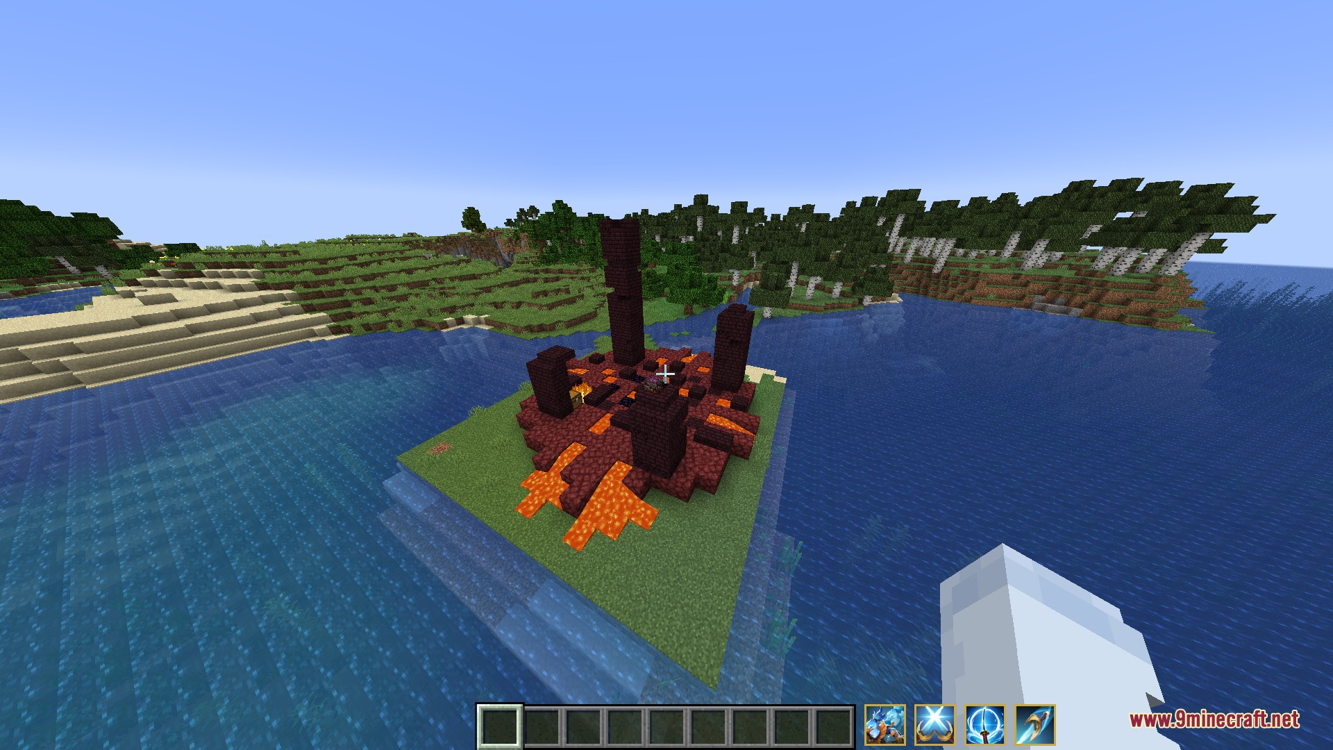 Nether themed ritual site on a small island in Ironbound Combat Tactics mod