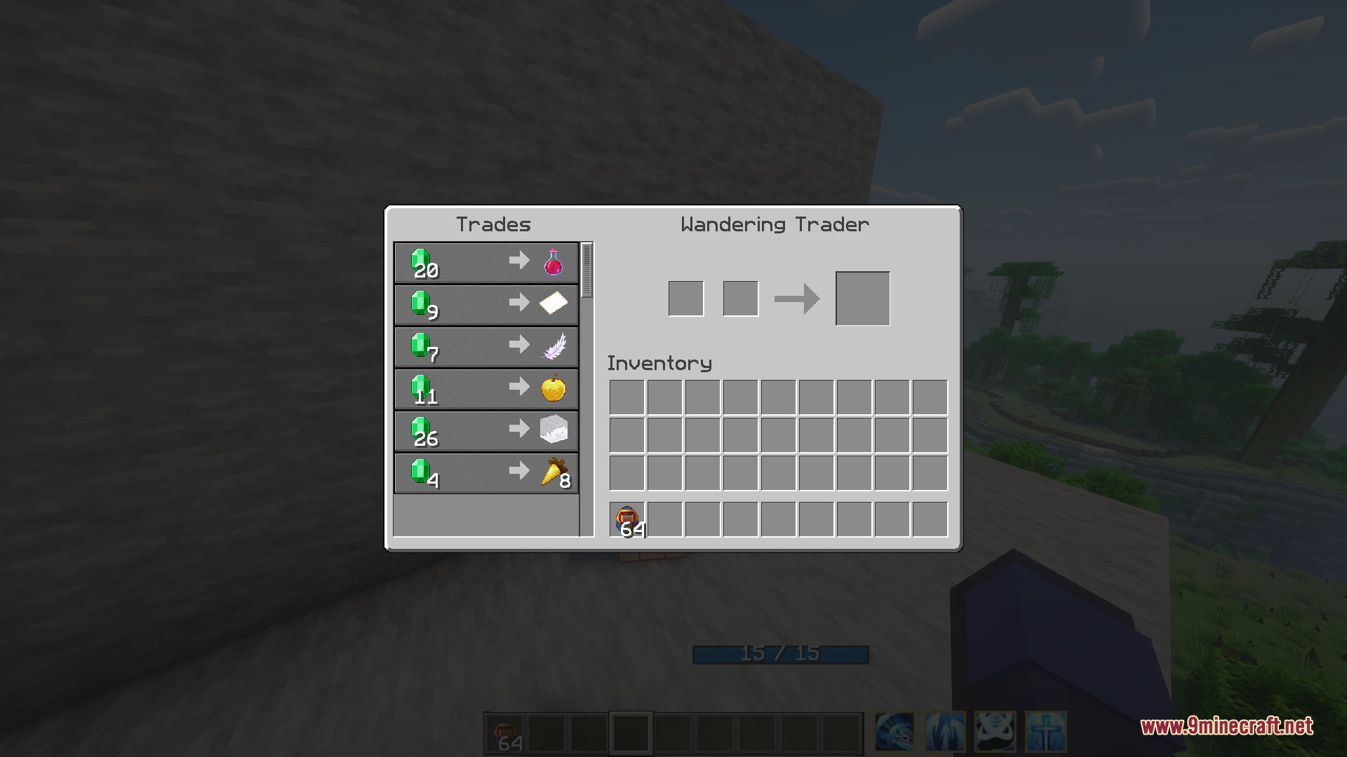 Wandering Trader interface showing custom trades from the Ironbound Combat Tactics mod