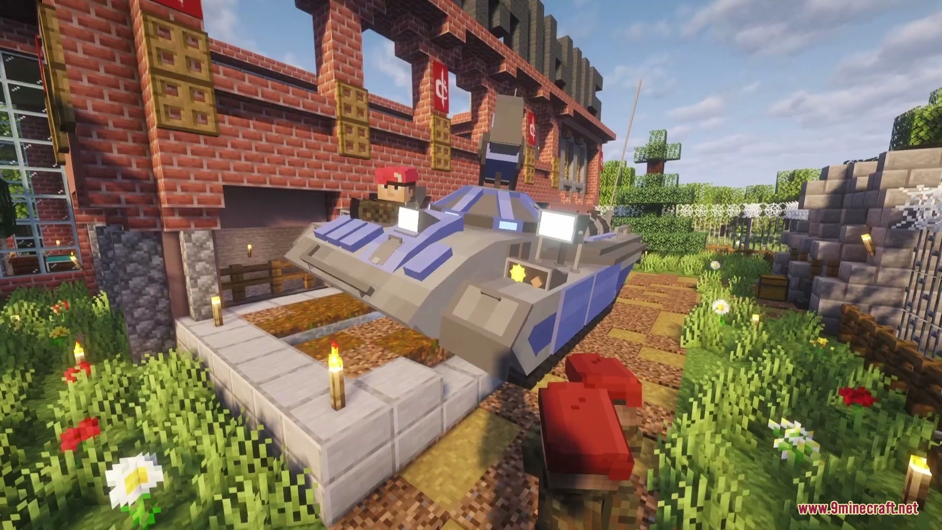 Ironclad Frontline Mod Screenshot 4 A soldier operating a combat tank parked near a large brick building
