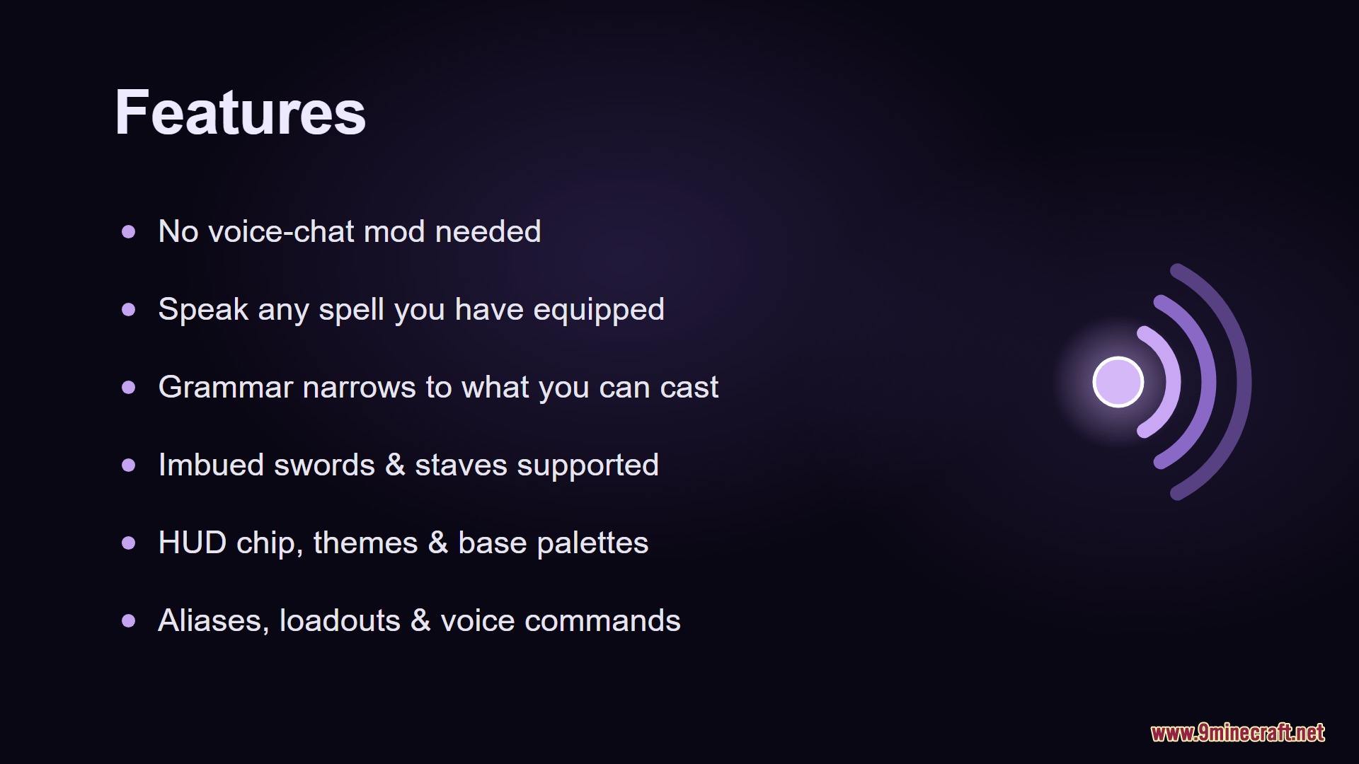Detailed list of features for voice controlled magic spell casting mechanics