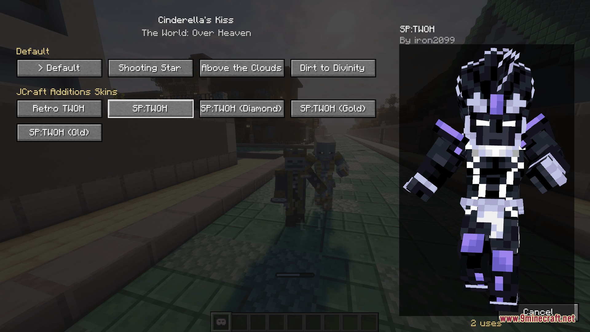 J Craft Additions Mod Screenshot 2 Minecraft interface previewing a black and white stand skin for selection