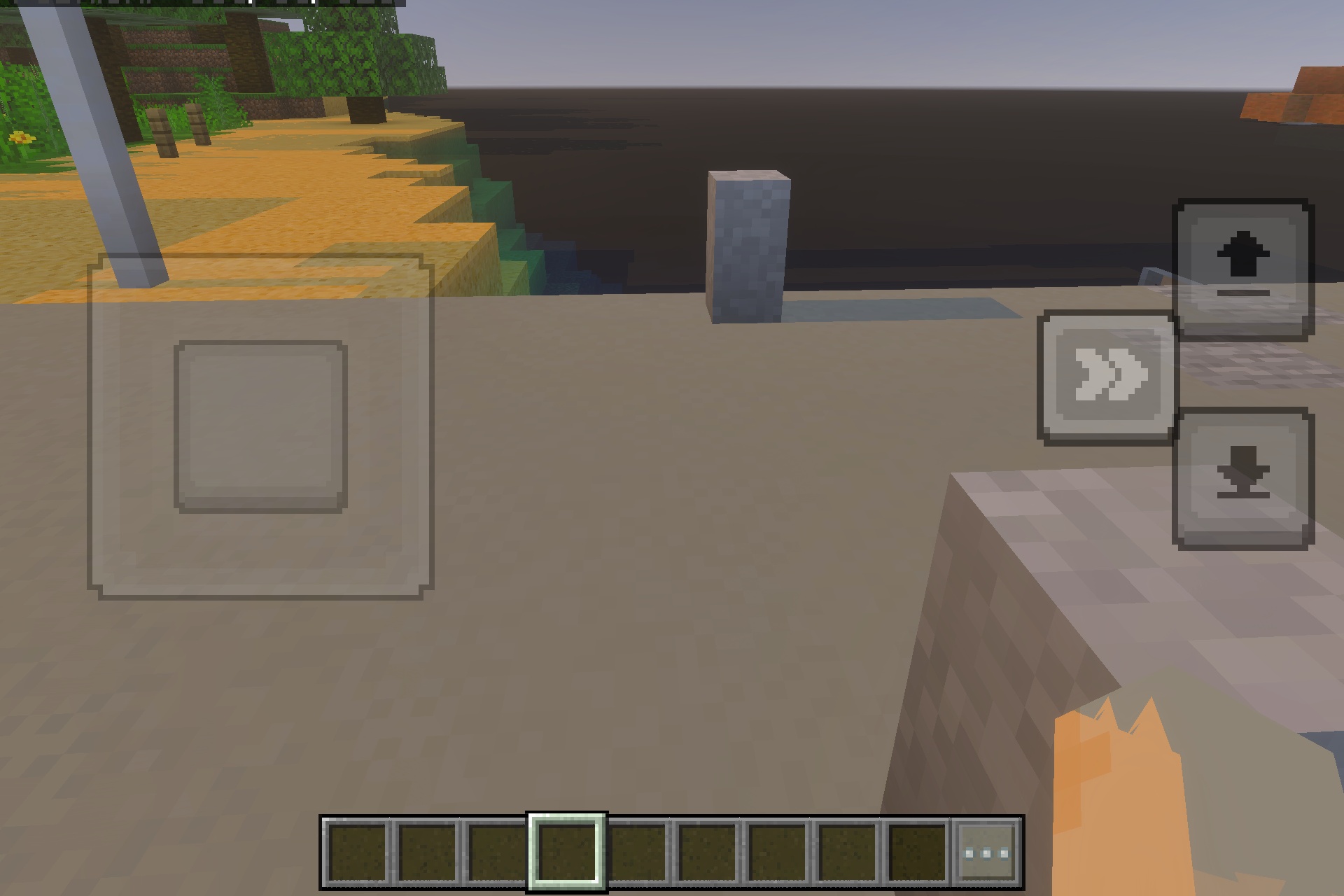 A player explores a stone path overlooking the water in a peaceful park