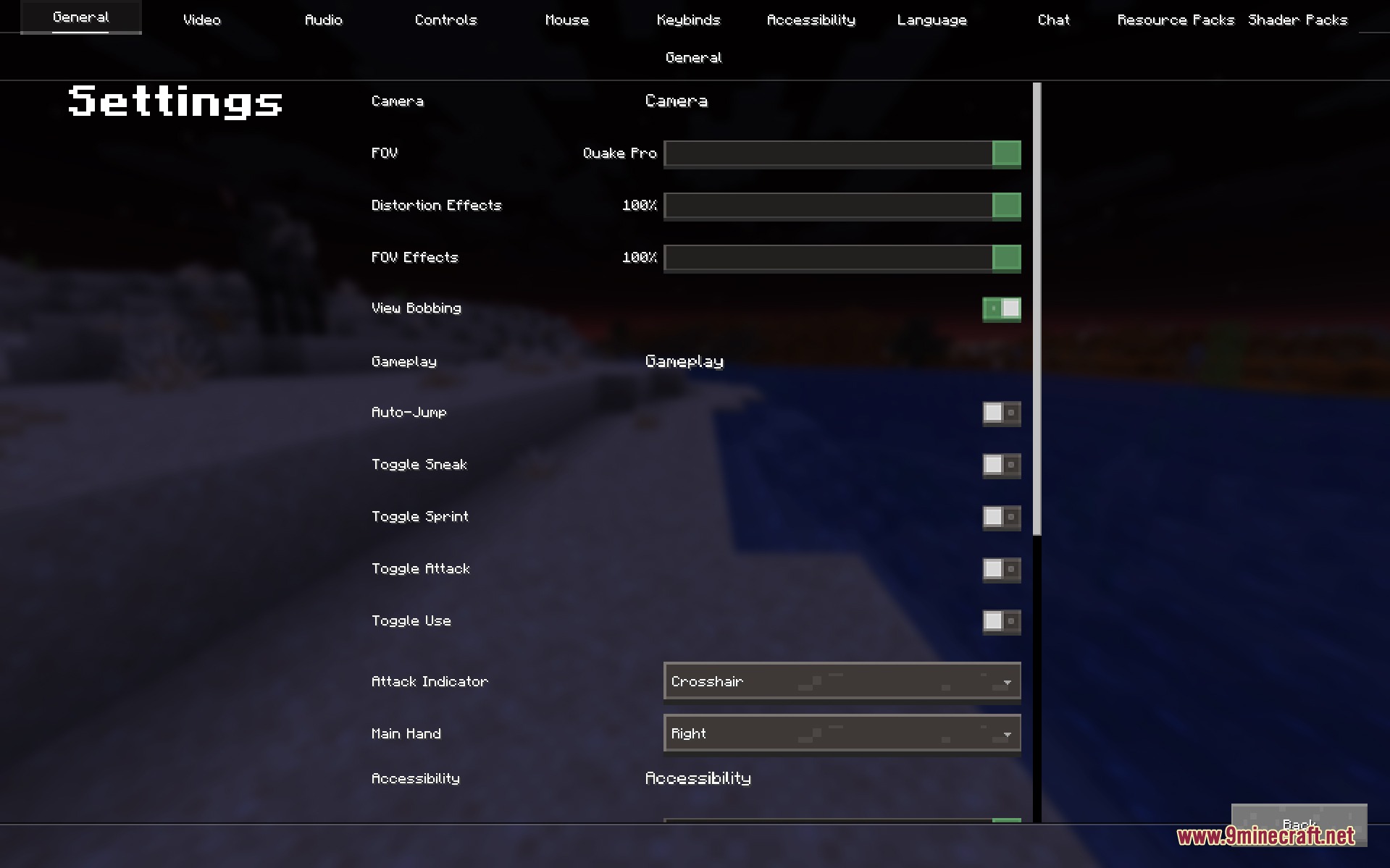 Juxt UI Mod Screenshot 2 Minecraft settings screen displaying camera and gameplay options with a clean interface