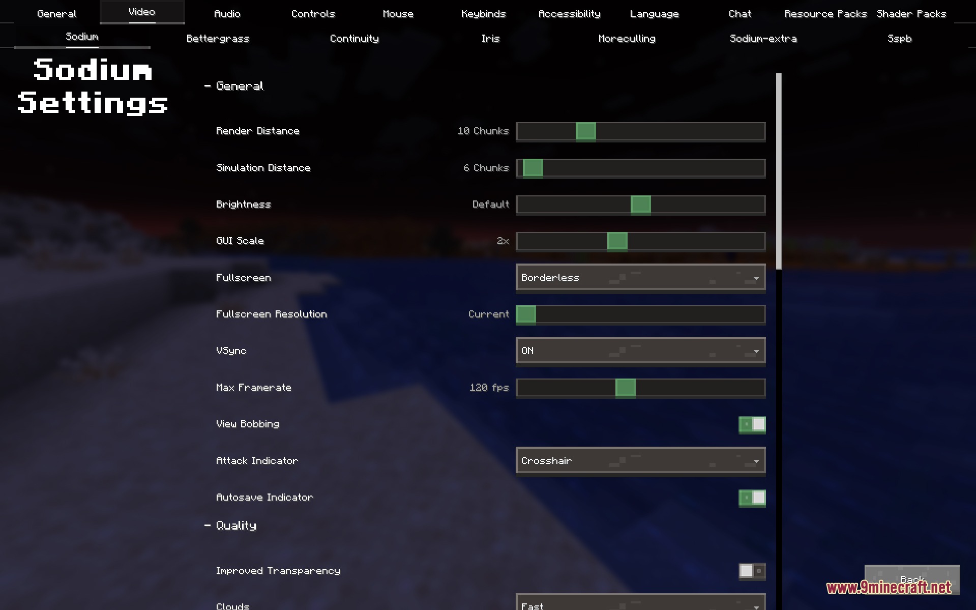 Juxt UI Mod Screenshot 3 Juxt UI Mod redesigns the Sodium settings menu for a cleaner modern look