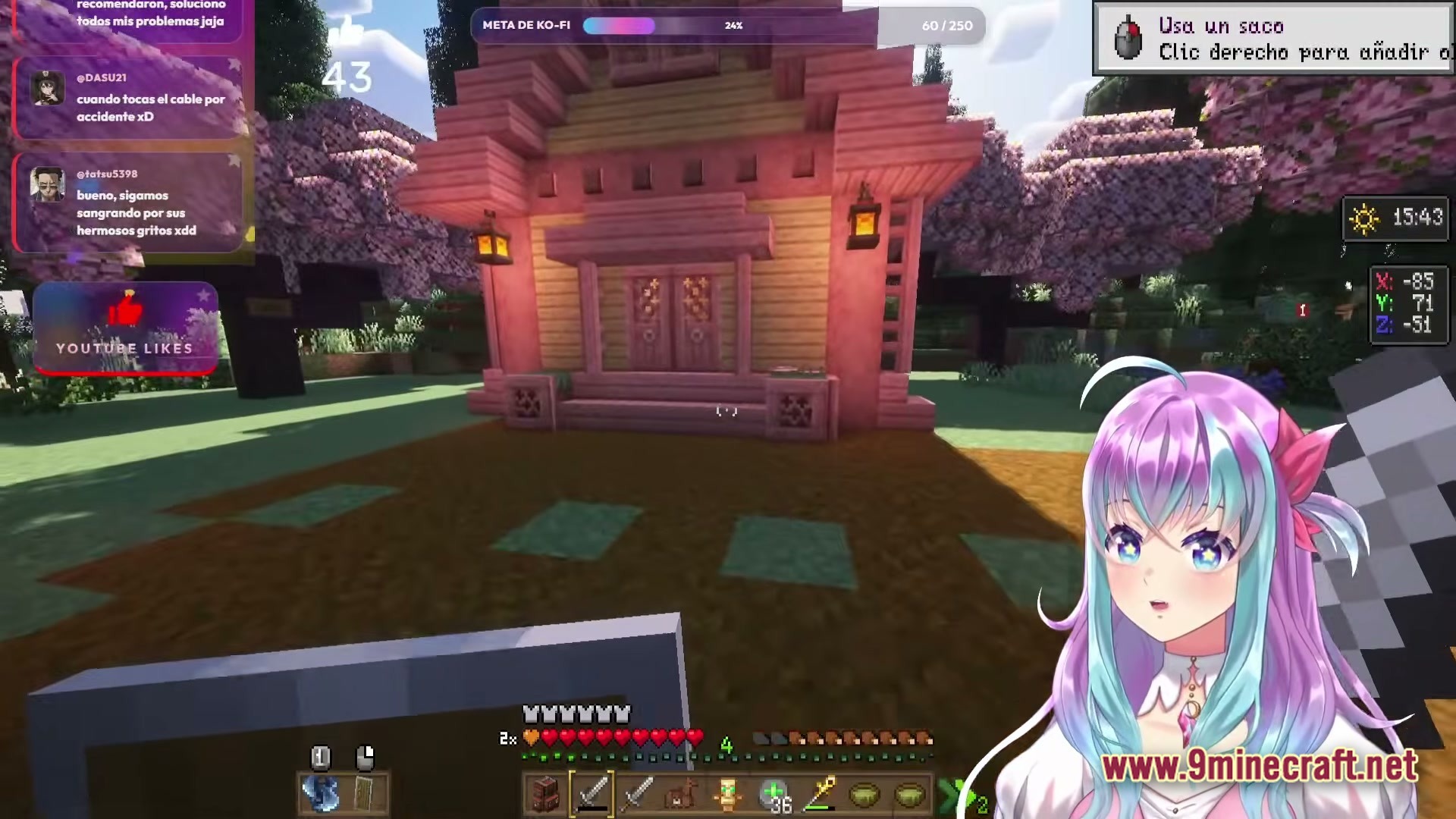 KEO RPG Optimized Modpack Screenshot 6 A pink cherry wood house stands in a cherry blossom grove during a modded Minecraft livestream