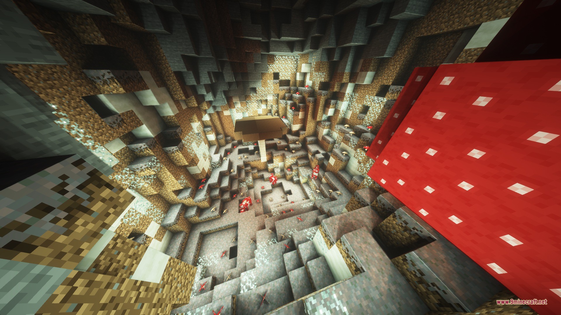 Katters Structures Ambient Data Pack Screenshot 6 A large underground cavern filled with giant red and brown mushrooms and small fungi