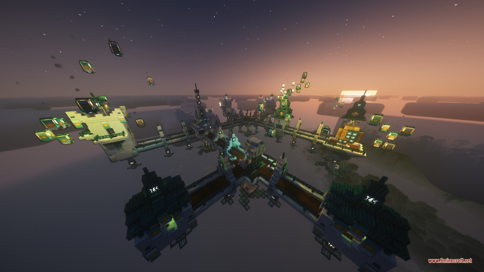 Katters Structures Village Data Pack Screenshot 4 An aerial view of a massive sky village floating over the ocean