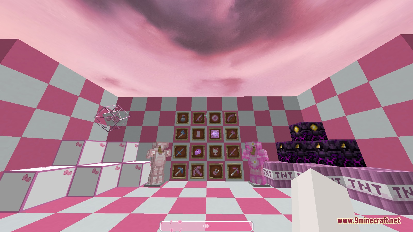 Kawaii PvP Resource Pack Screenshot 6 Showcase of pink items and armor from the Kawaii PvP Resource Pack