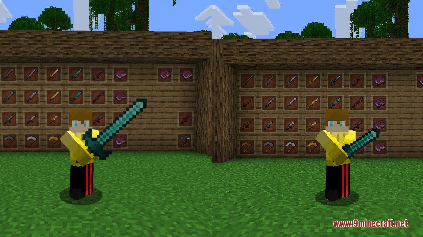 Player character holding a large diamond greatsword in a split screen view