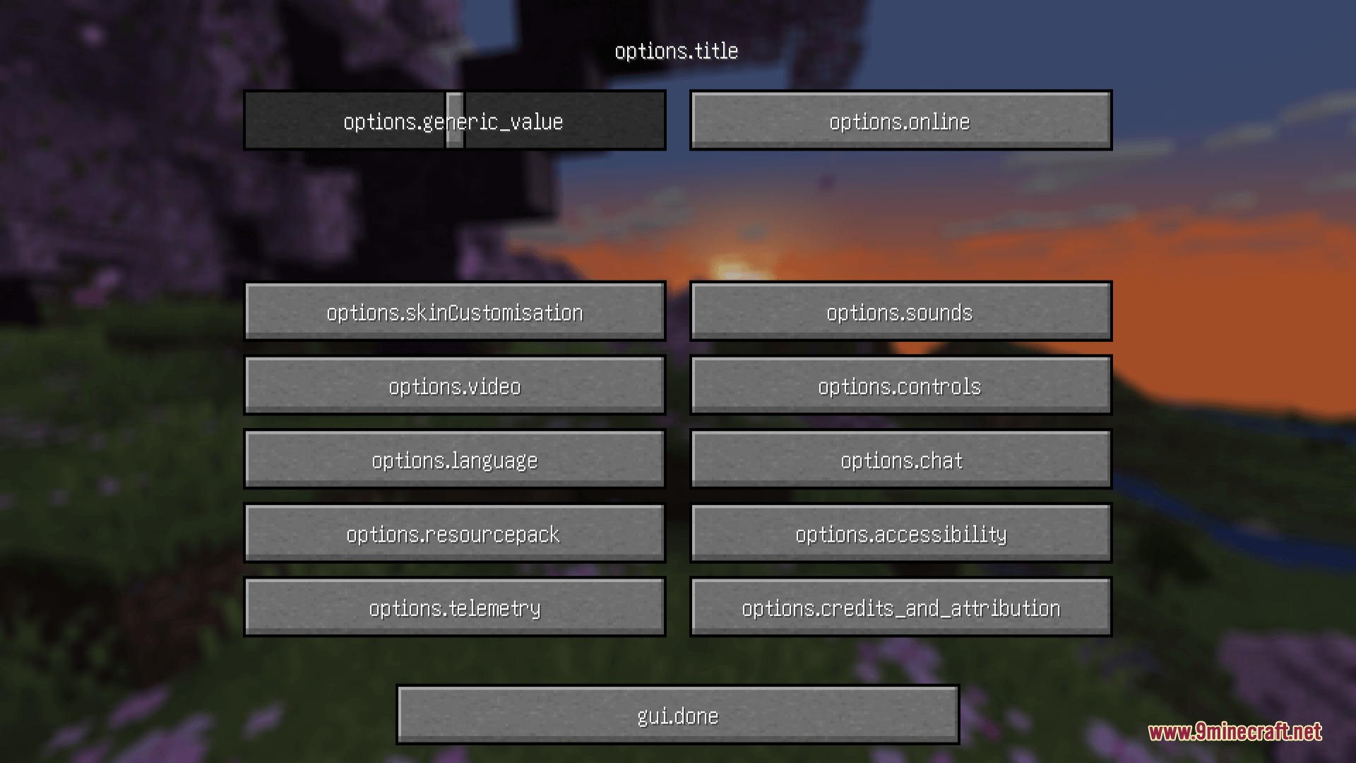 Key Language Pack Resource Pack Screenshot 6 Minecraft options menu with button labels replaced by raw translation code keys