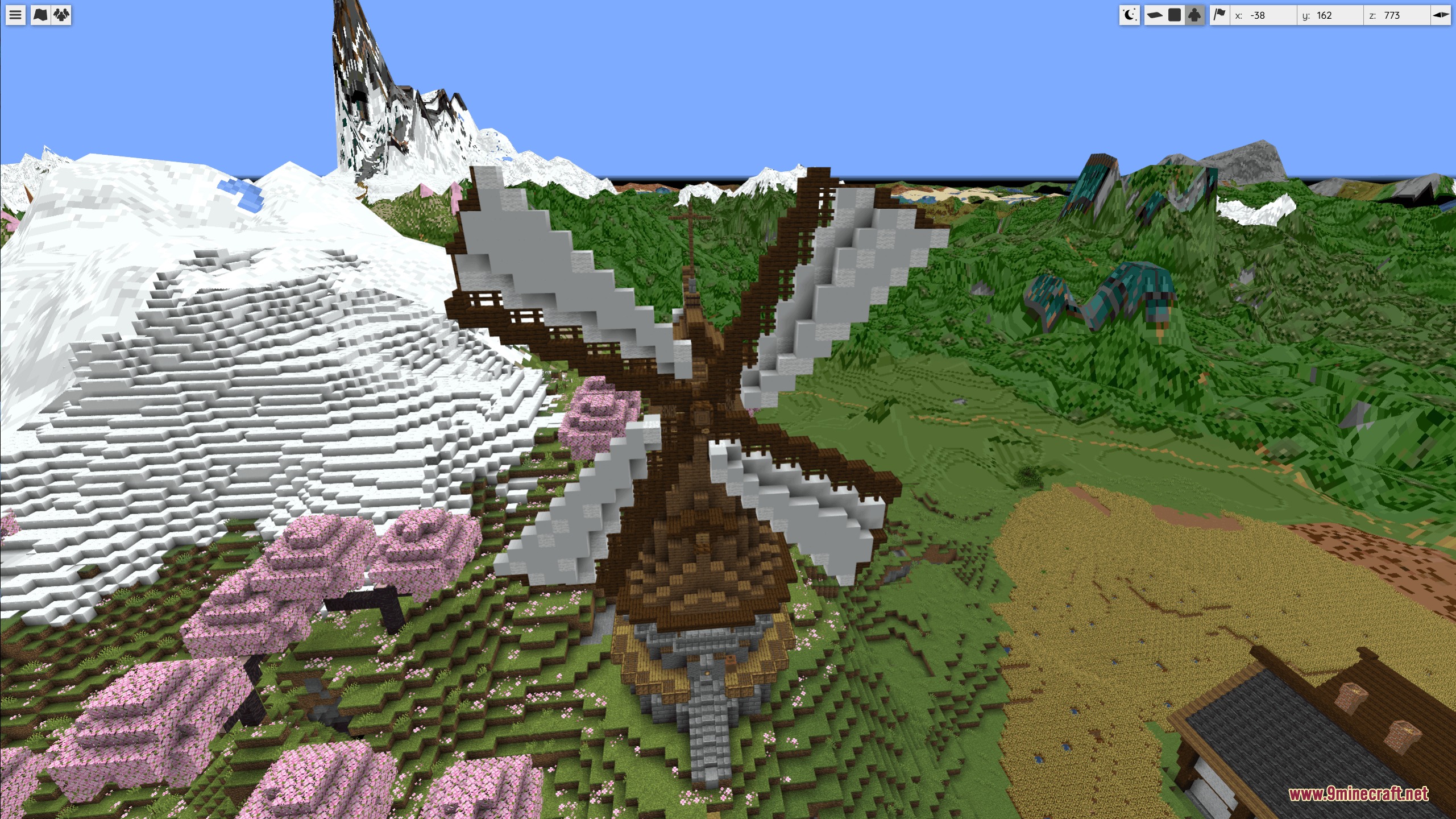 Kinetic Cartography Mod Screenshot 2 Kinetic Cartography Mod renders a large wooden windmill contraption on the map