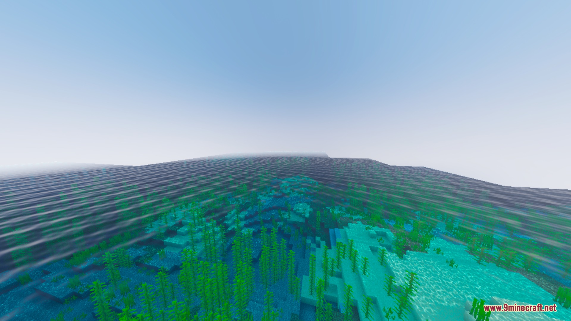 Kinetix Visuals Shader Screenshot 4 Bright daylight illuminates the ocean surface with vibrant green kelp visible underwater