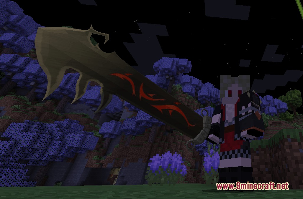 Kingdom Keys Re Mind Mod Screenshot 2 A Minecraft character wielding a massive dark sword with red glowing patterns