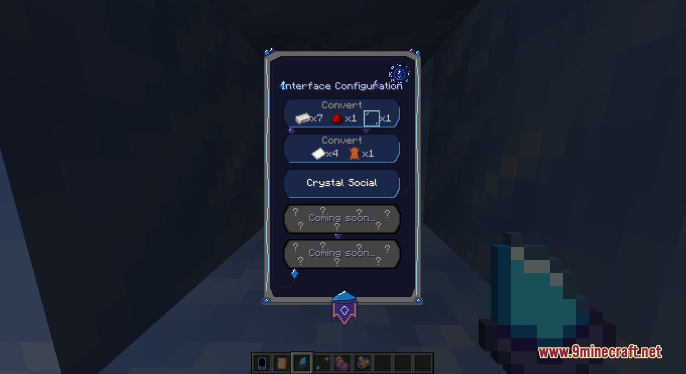Kinsfolk Dynamics Mod Screenshot 4 Interface configuration menu showing item conversion recipes for the Crystal Social network