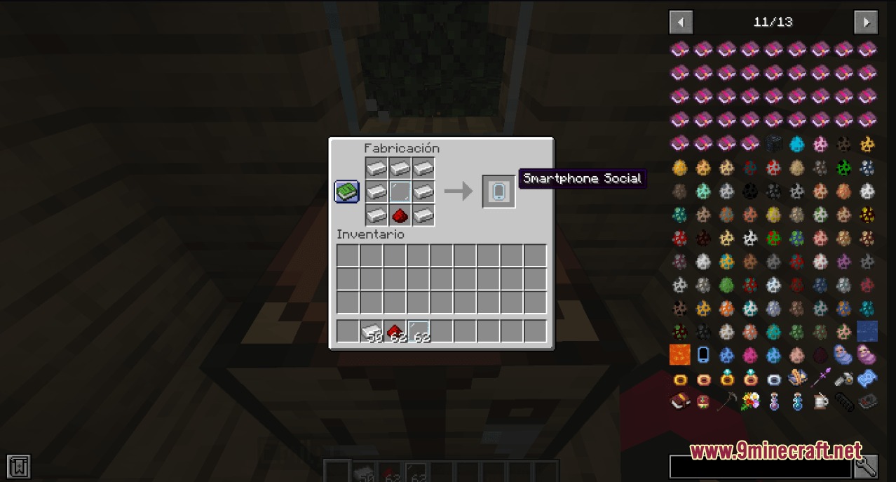 Kinsfolk Dynamics Mod Screenshot 6 Crafting recipe for a Smartphone Social item using iron and redstone dust