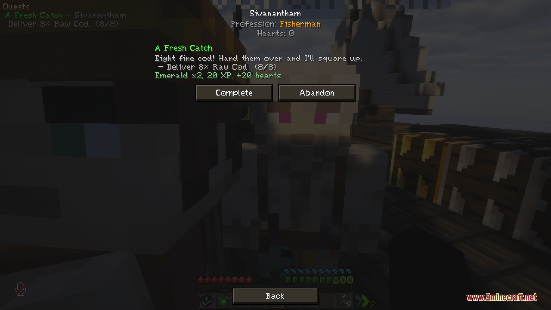 Kinship Contracts Mod Screenshot 4 Finishing a quest for a fisherman villager to earn rewards
