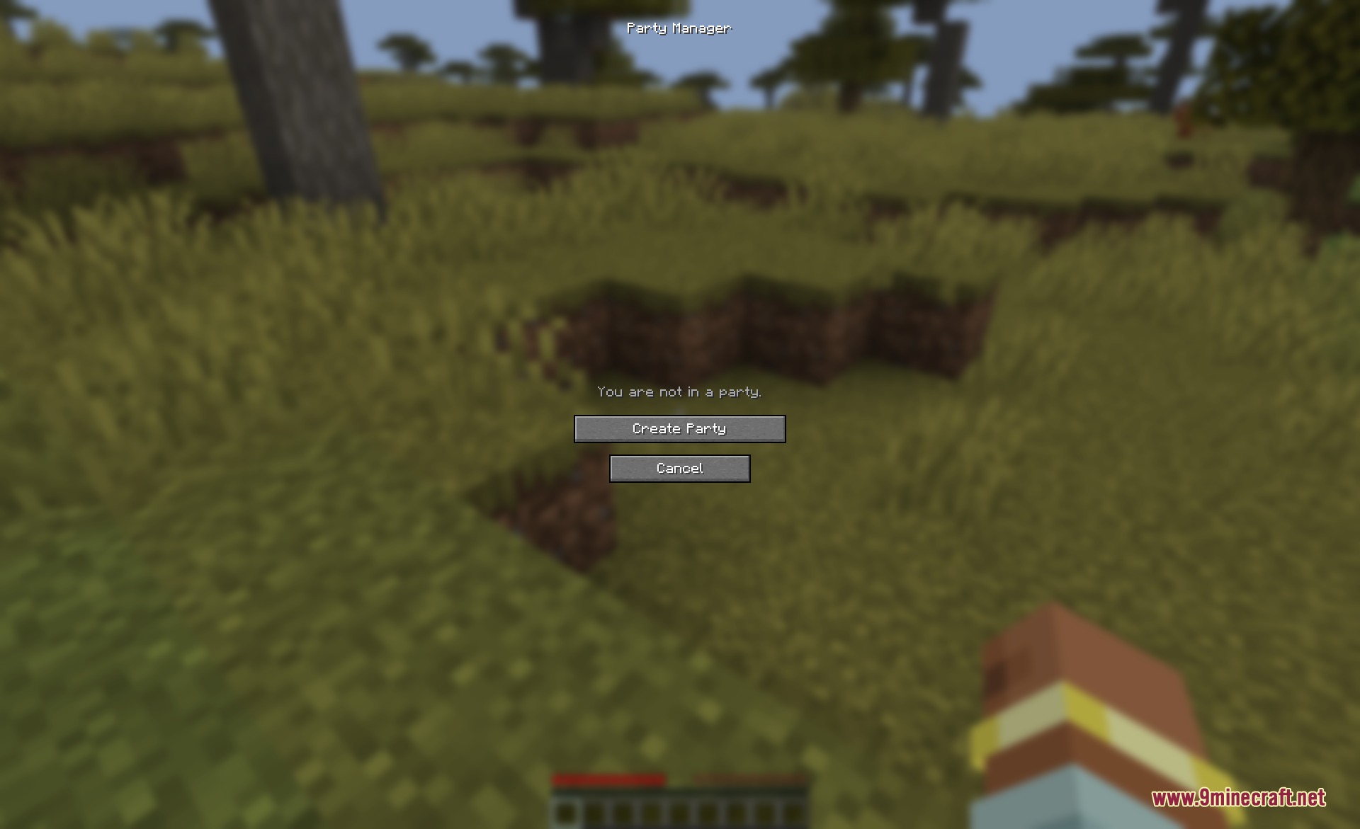 The Party Manager screen displays a button to create a new team