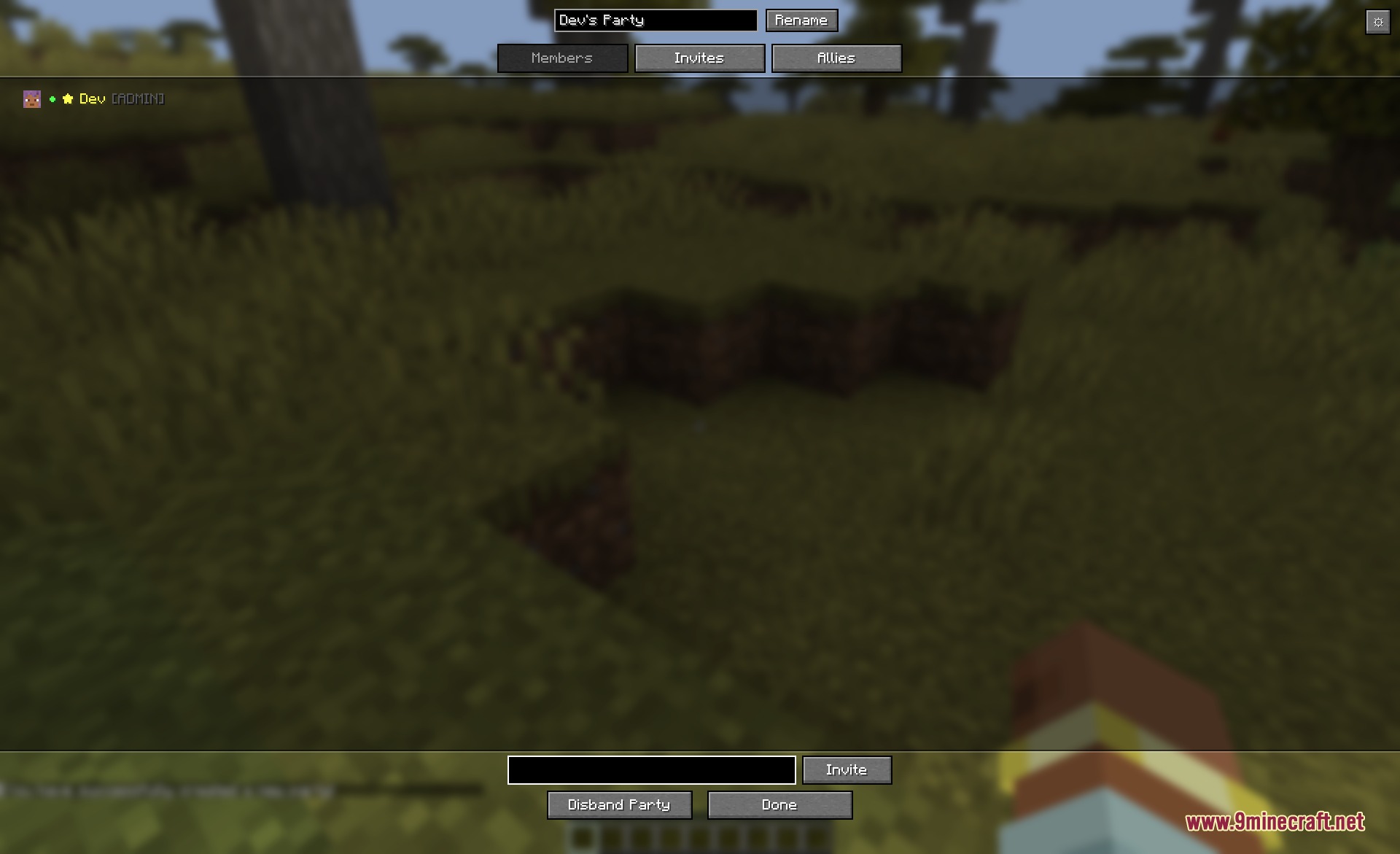 Kinship Control Board Mod menu for managing members and sending group invites
