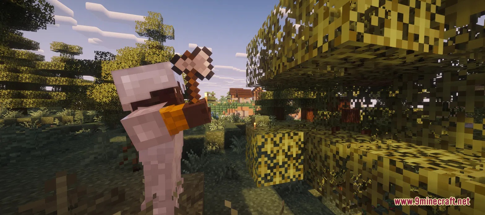 Kinship Vanguard Mod Screenshot 2 Humanoid ally in iron armor chops down a tree in the forest