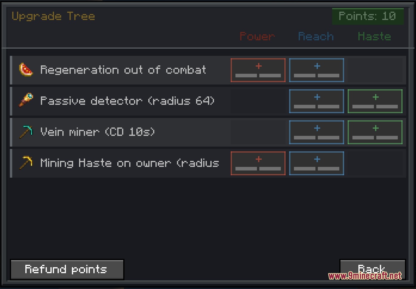 Kinship Vanguard Mod Screenshot 6 Upgrade tree interface for enhancing companion skills with power reach and haste