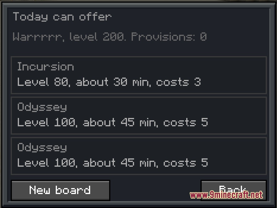 Kinship Vanguard Mod Screenshot 8 Excursion table menu listing timed missions for the companion to bring loot