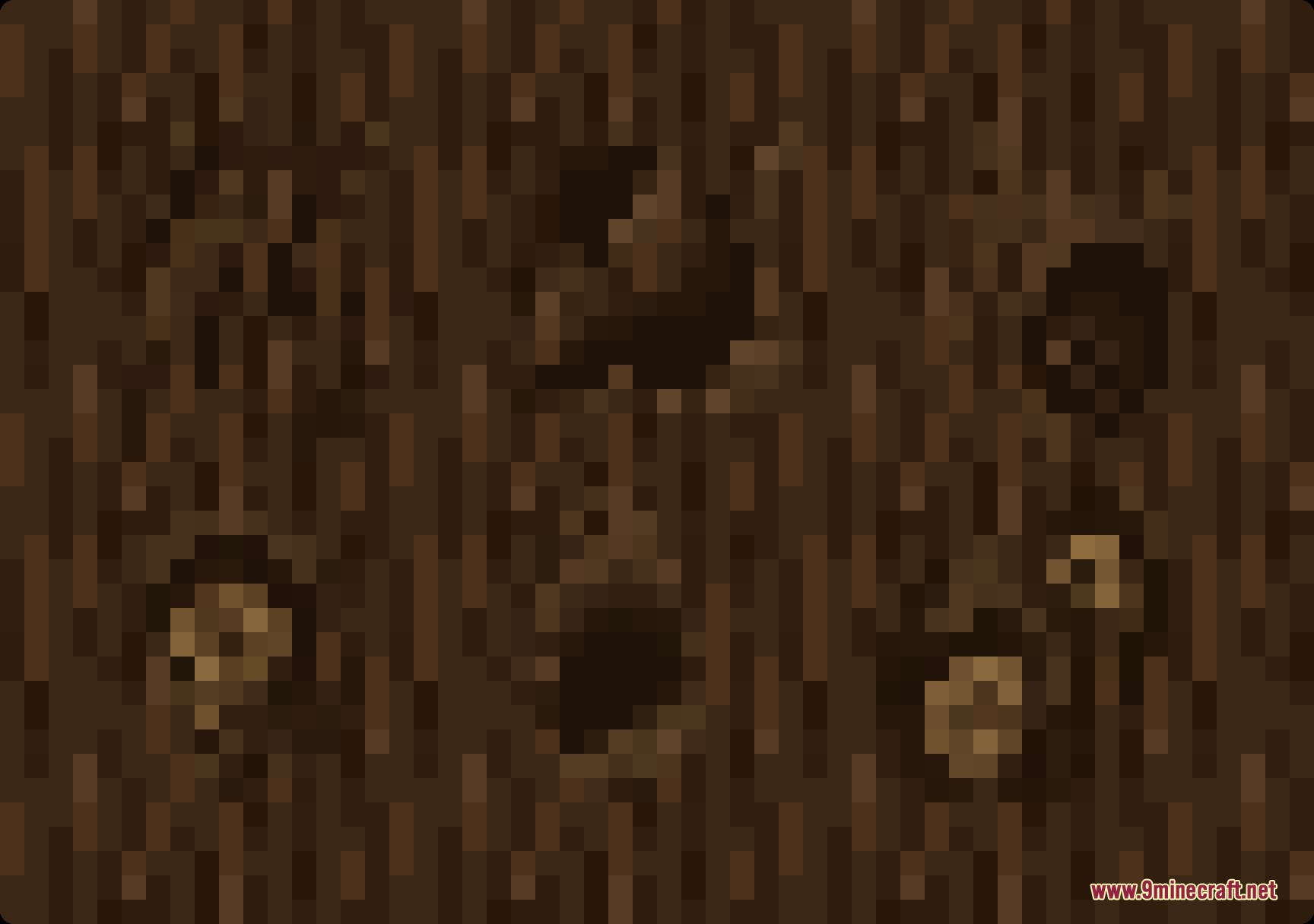 Close up texture of a Minecraft log with realistic knots and holes