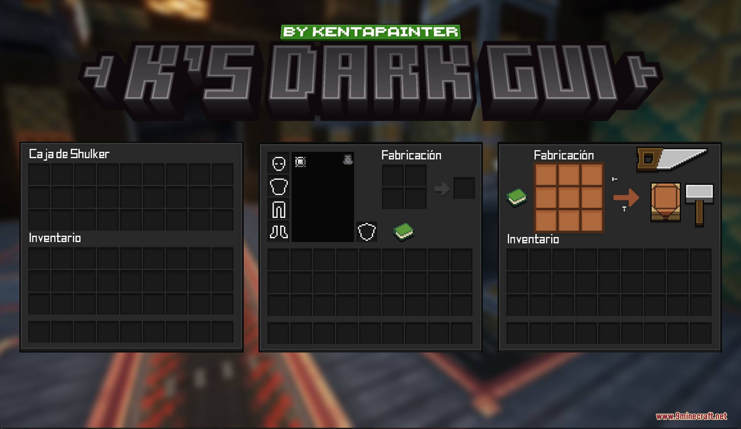 Dark GUI restyles Minecraft menus with a clean dark square design