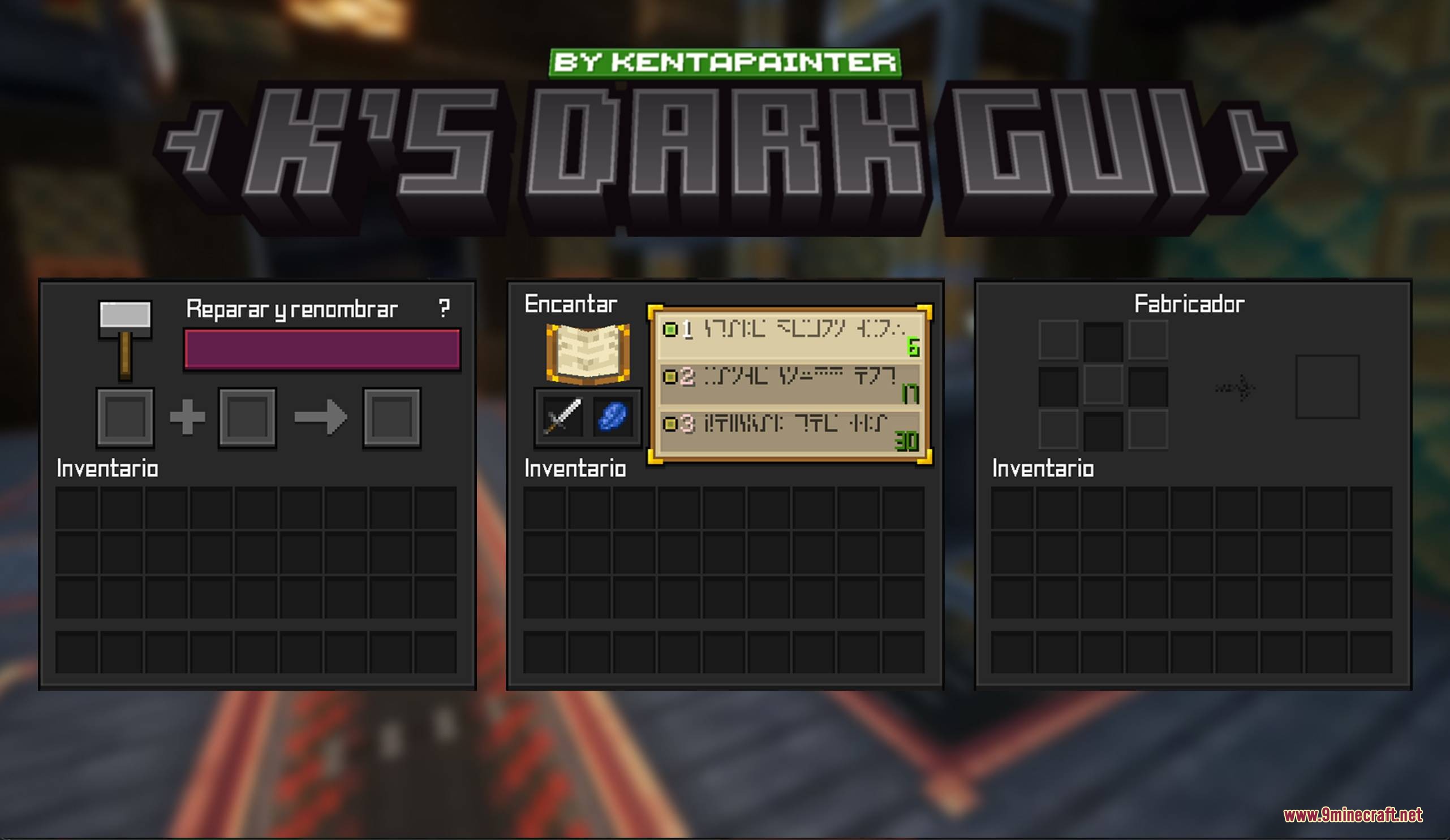 Dark themed user interfaces for the anvil enchanting table and crafter