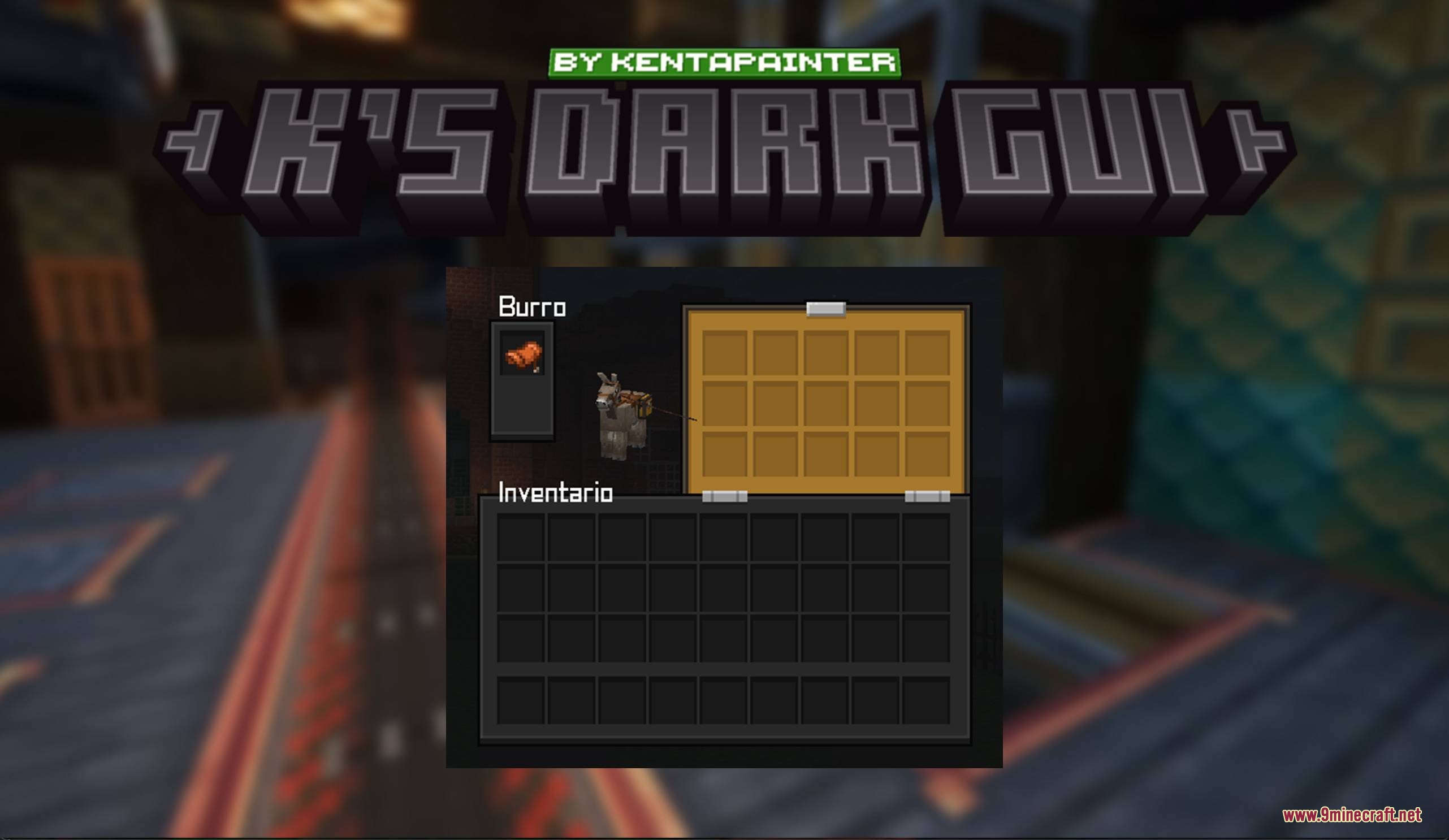 Dark donkey inventory interface with a saddle slot and a storage grid