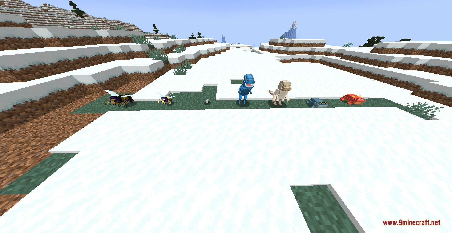 Kumo Desu Ascension Mod Screenshot 2 A line of unique creatures from the Kumo Desu Ascension Mod on snow