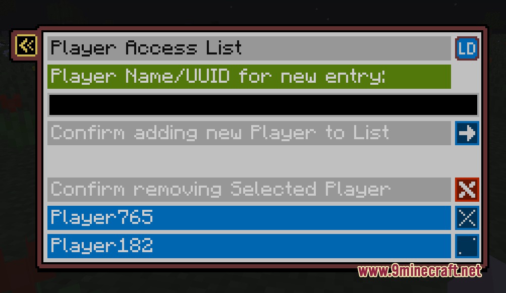 Land Developer Mod Screenshot 3 The player access list interface allows adding or removing users from claims