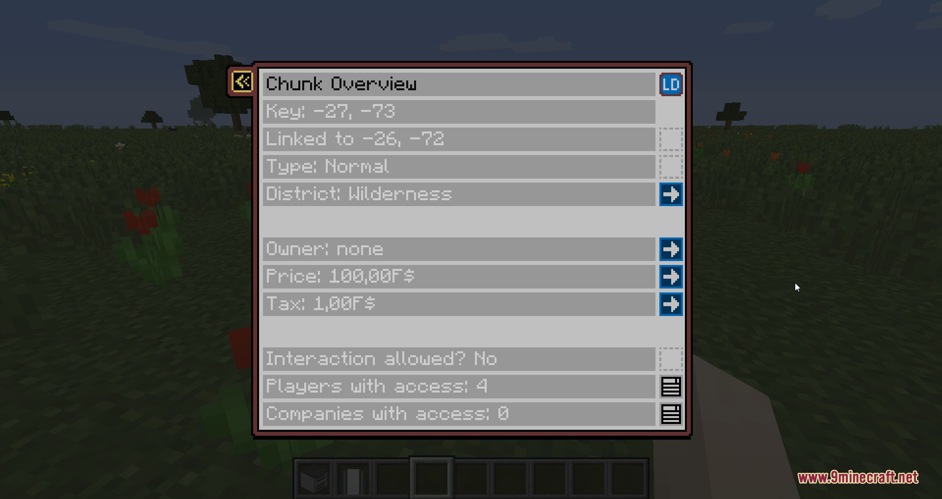 Land Developer Mod Screenshot 5 Land Developer Mod interface showing chunk overview with ownership and price details