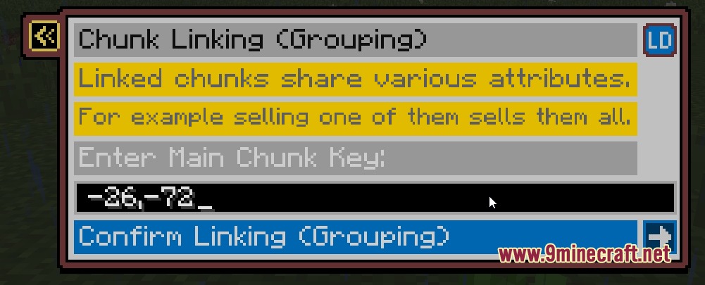 Land Developer Mod Screenshot 6 Minecraft menu for linking chunks together to share various land management attributes