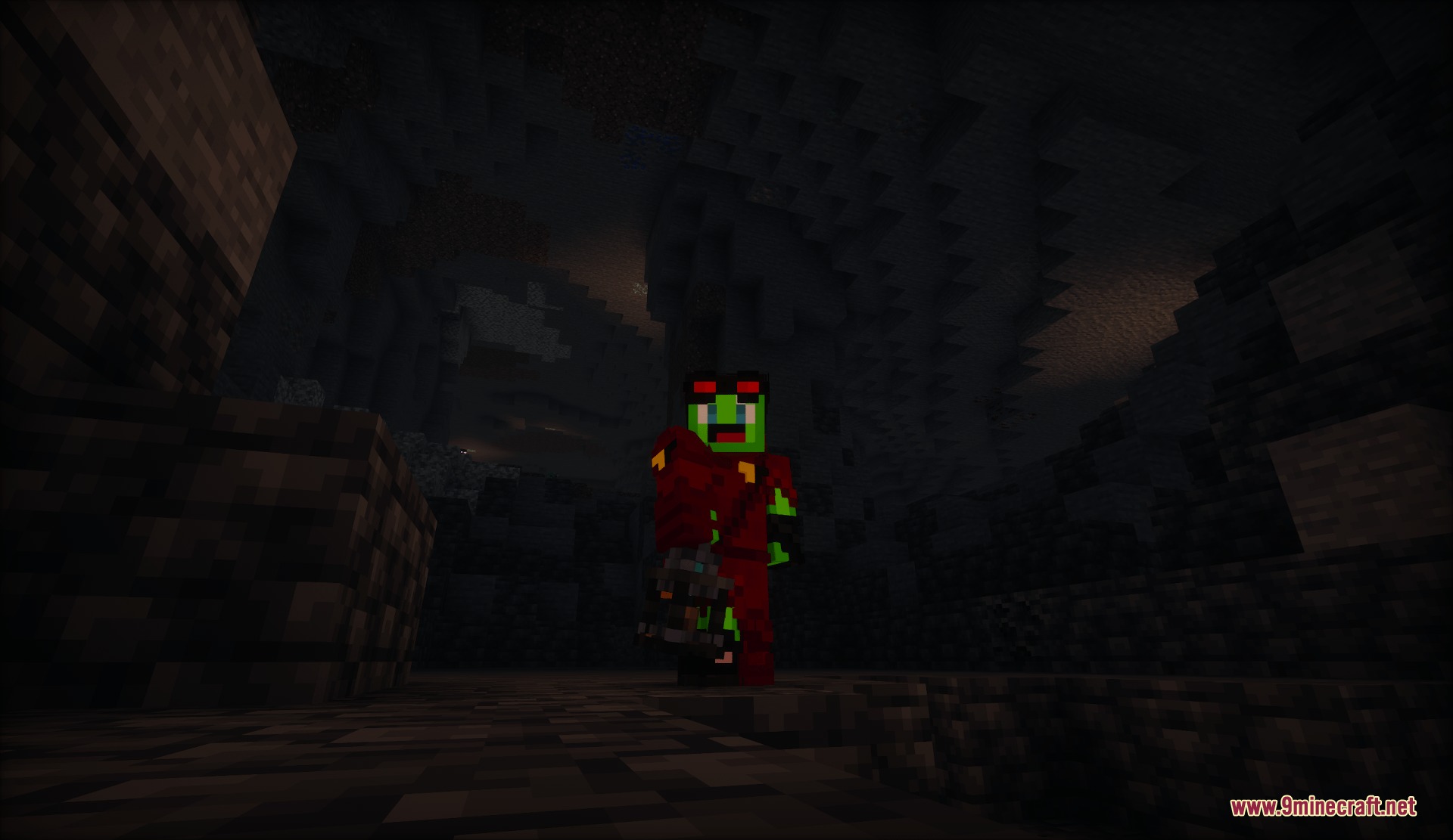 Lanterns with Candles Resource Pack Screenshot 6 A player holding a detailed 3D lantern model while exploring a dark cave