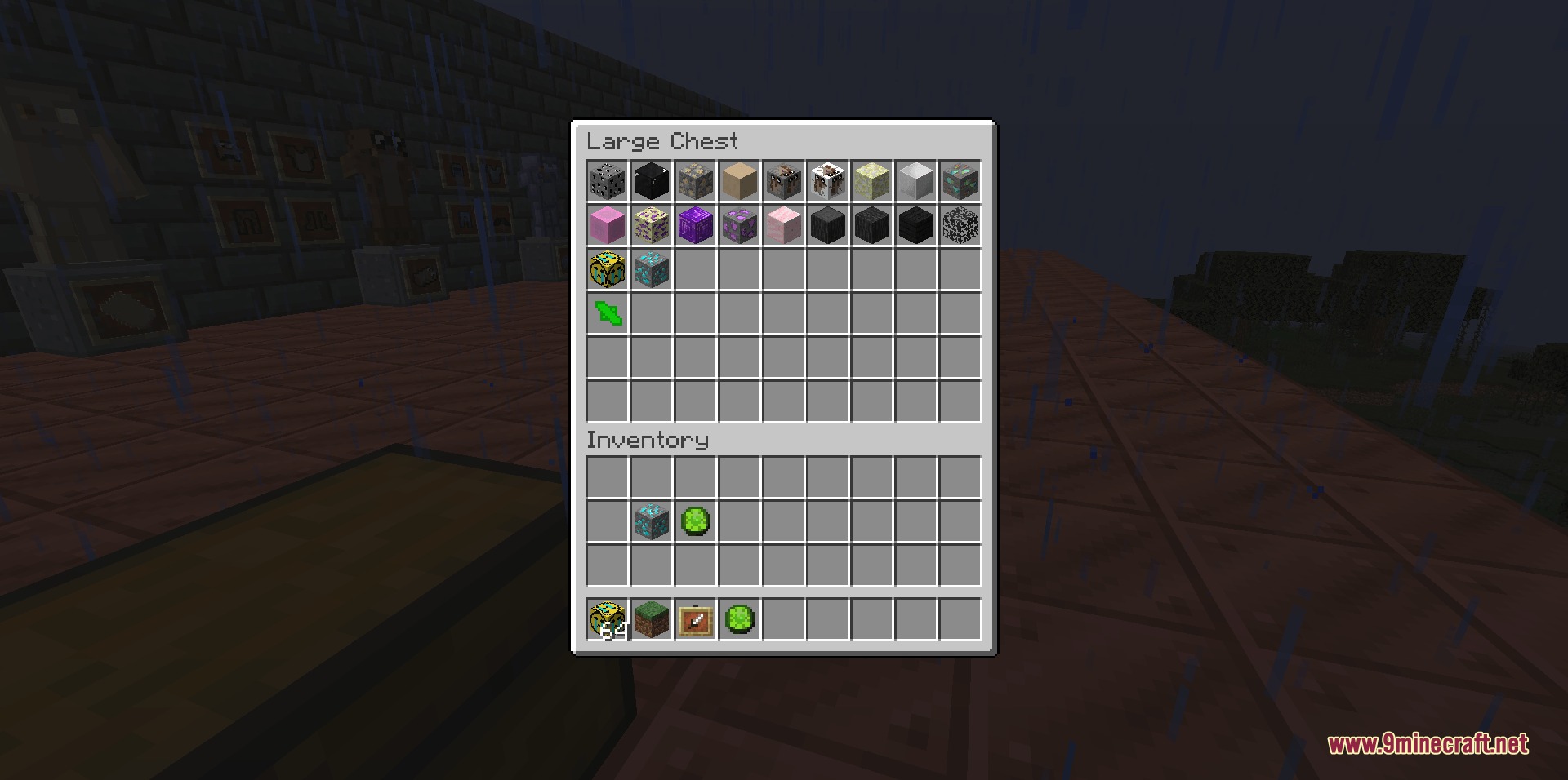 Latawoo's Extra Tools Ores and Weapons Mod Screenshot 3 A large chest interface displaying various new ores and blocks from the mod