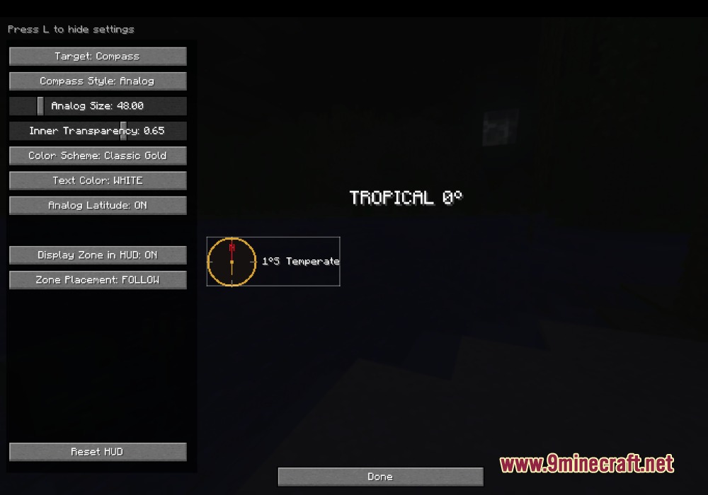 Latitude Mod Screenshot 8 Configuration menu for customizing the compass and latitude display on the HUD