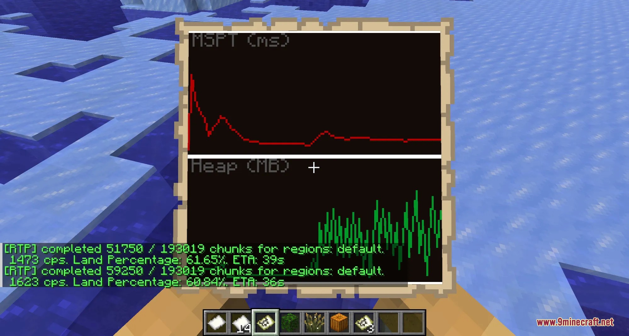 A map showing live performance graphs for server ticks and memory usage data