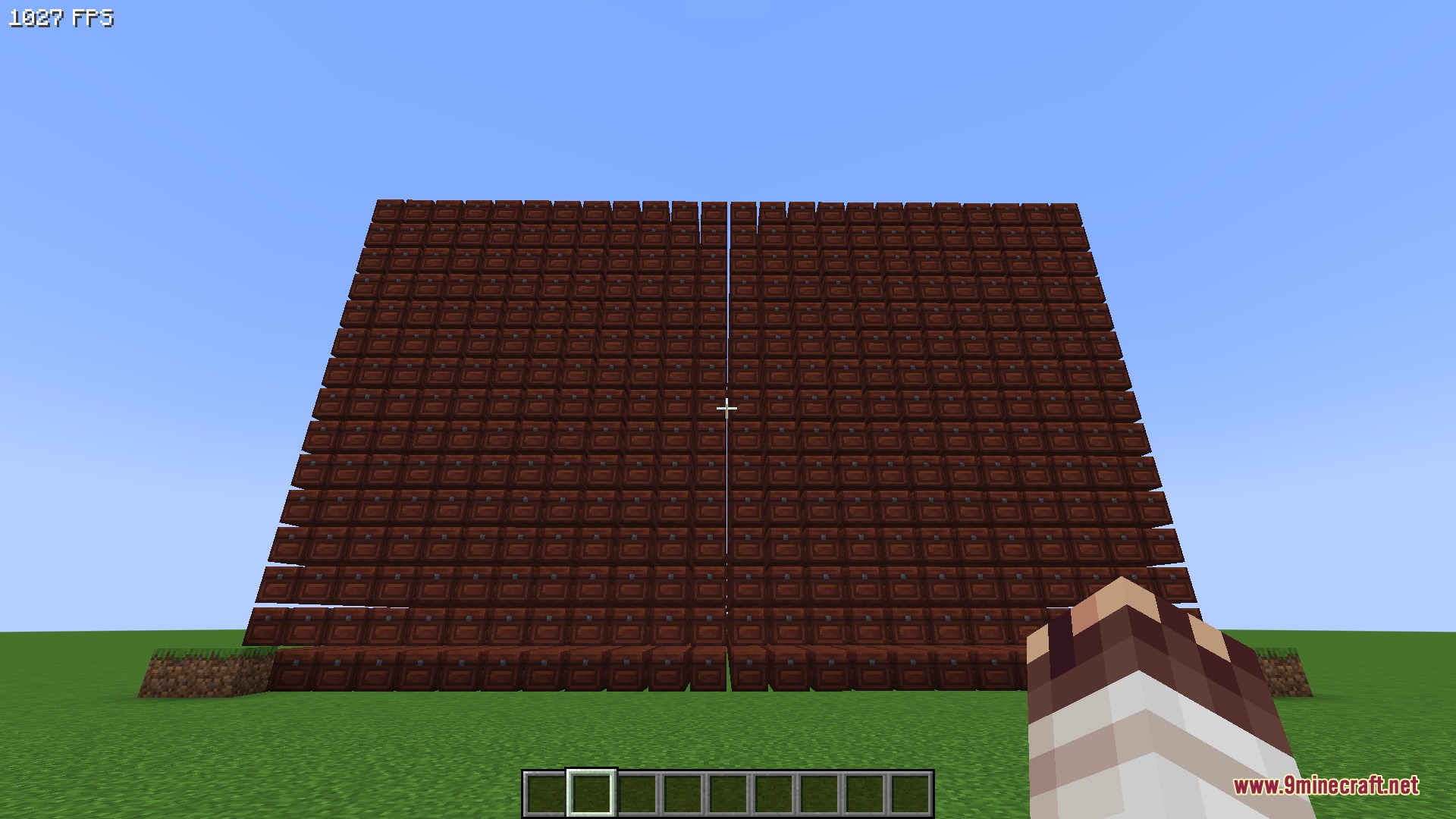 A massive wall of brown chests showing significantly improved performance and high FPS