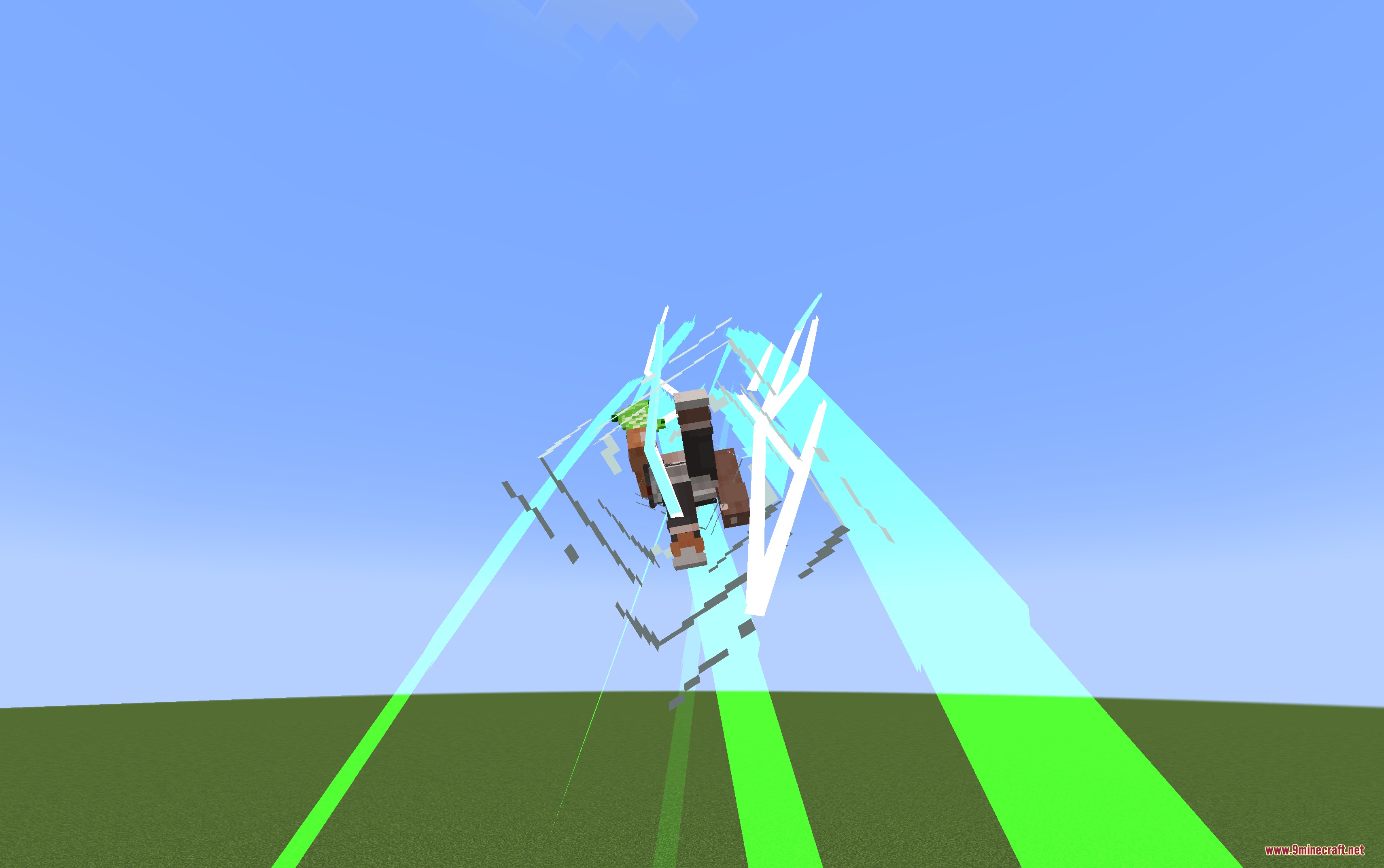 A player character casting a powerful annihilation beam spell with bright green light