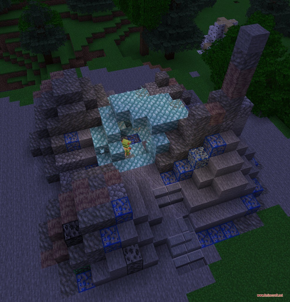 Legends & Myths Data Pack Screenshot 4 Aerial view of a custom ice cavern structure generated in a forest biome