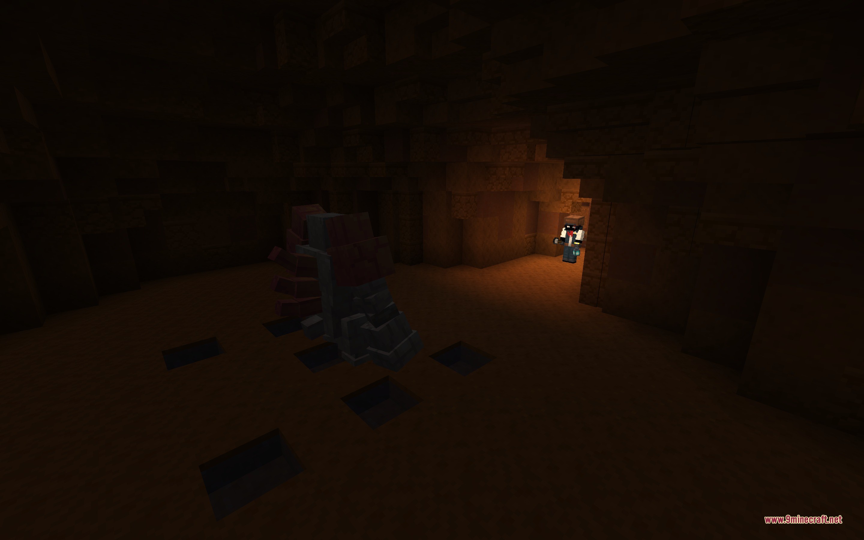 Legends & Myths Data Pack Screenshot 7 A player explores a dark cave where a legendary Regirock stands