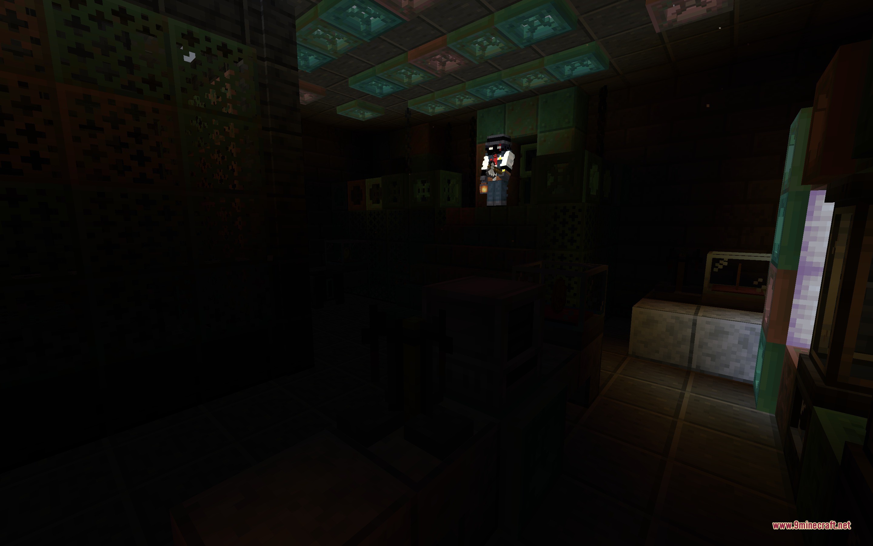 Legends & Myths Data Pack Screenshot 9 A player explores a dark laboratory structure from the Legends and Myths pack